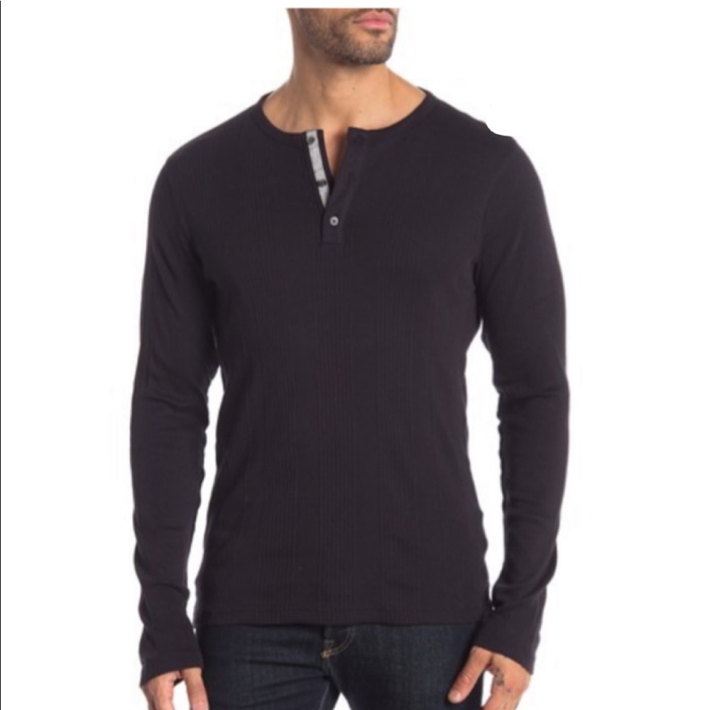 Michael Kors Mens Ribbed Henley Shirt Black M